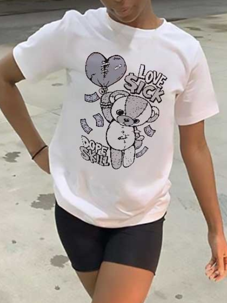LW Dope Skill Cartoon Letter Print T-shirt