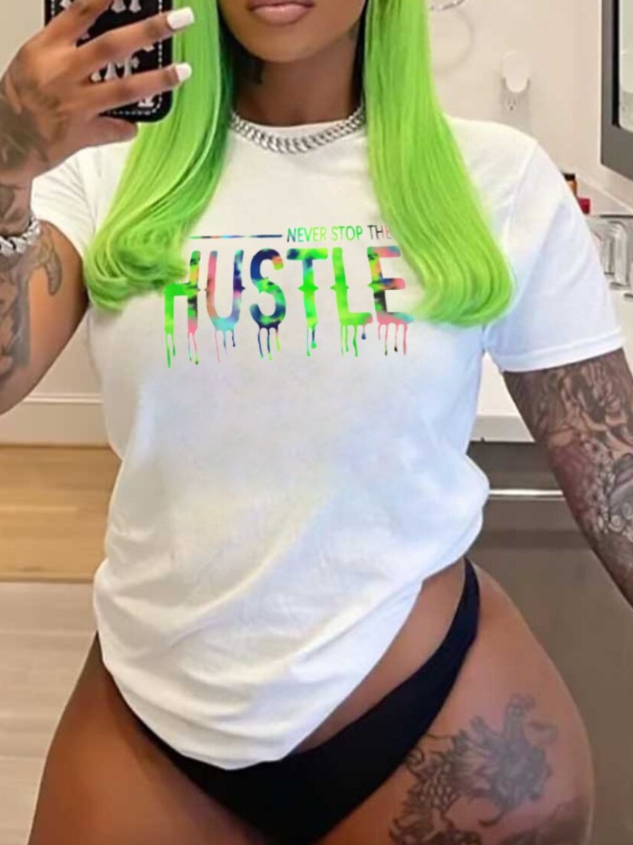 LW Hustle Letter Print T-shirt