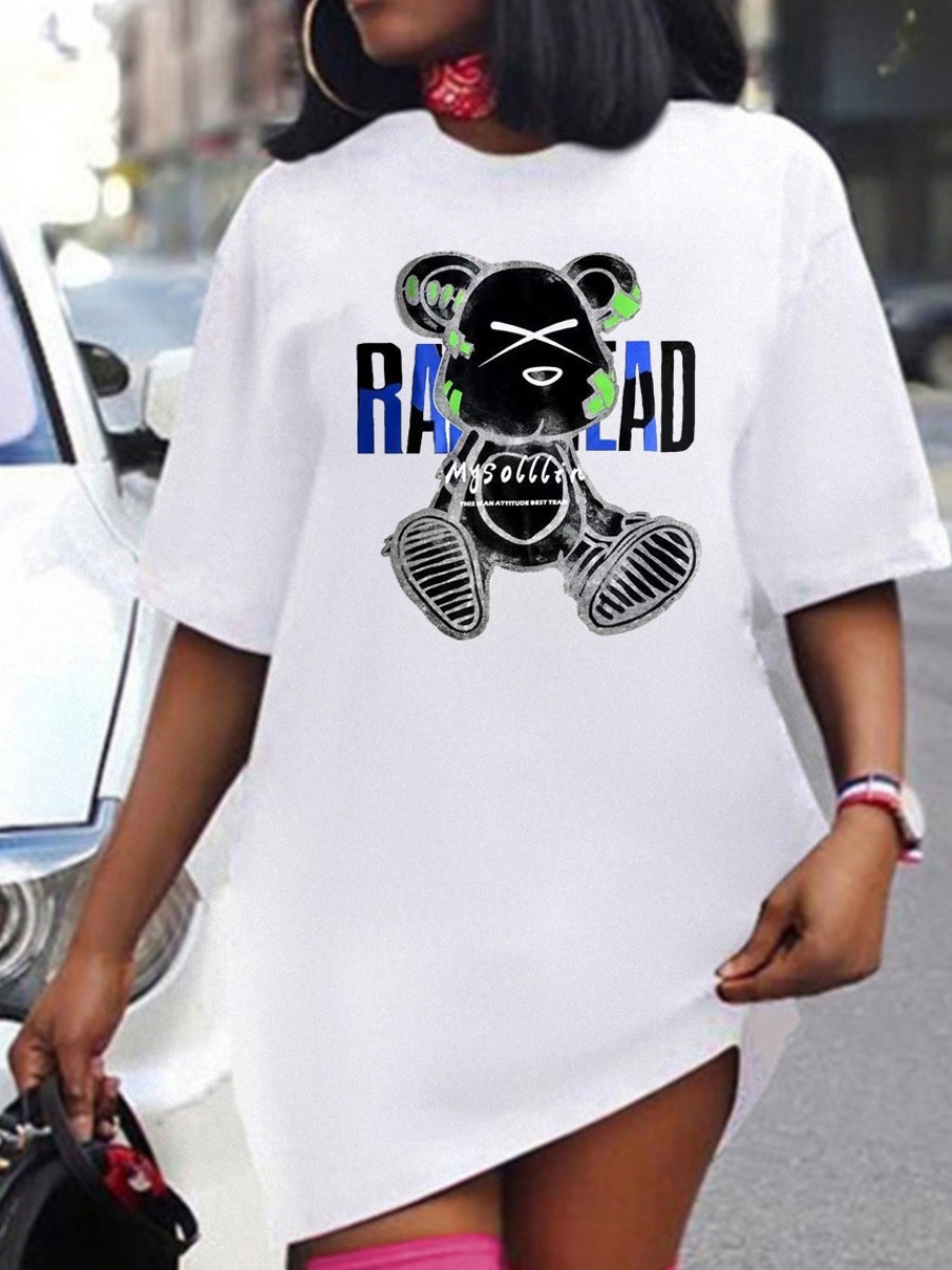 LW Plus Size Bear Cartoon Letter Print T-shirt Dre