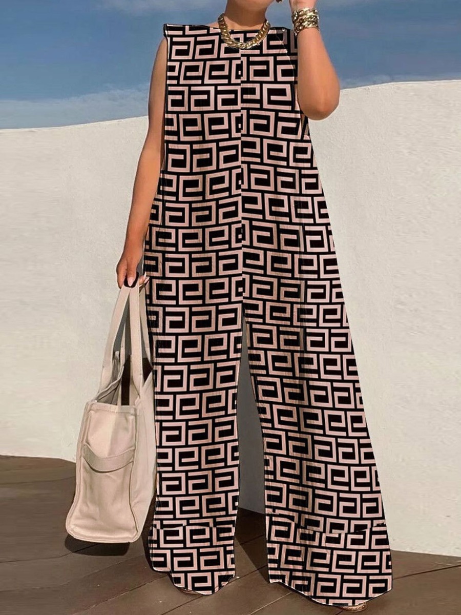 LW Plus Size Geometric Print Loose Jumpsuit
