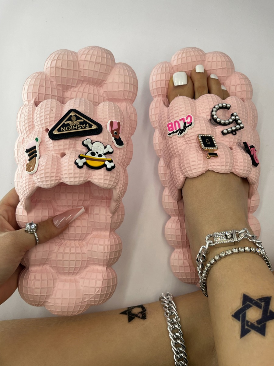 LW Rhinestone Letter Decor Bubble Slides