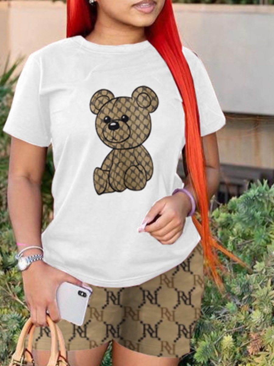 LW Plus Size Geometric Cartoon Decor Shorts Set