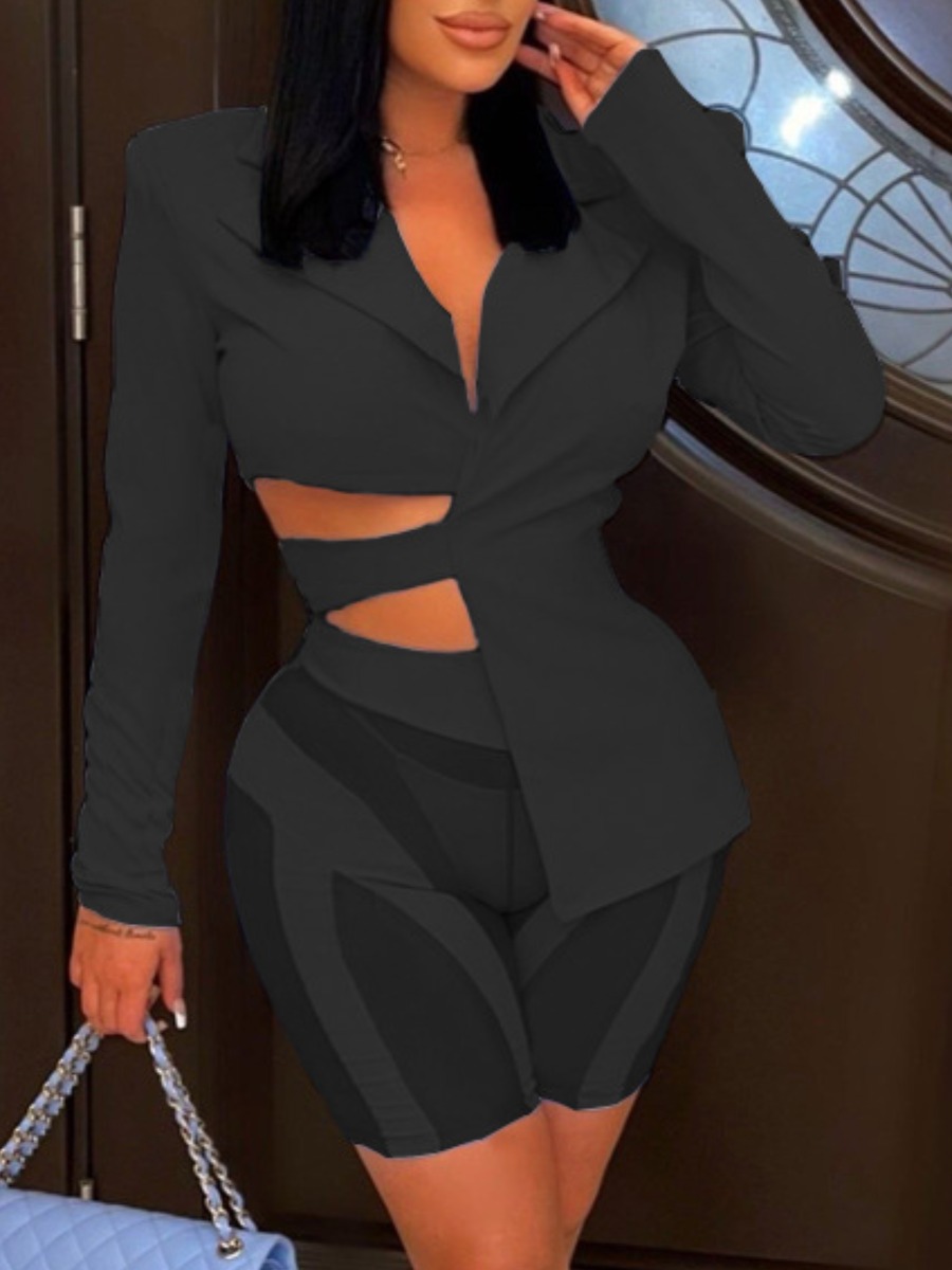 LW SXY Bandage Design Asymmetrical See Through Shorts Set