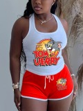 LW Cartoon Letter Print Drawstring Shorts Set