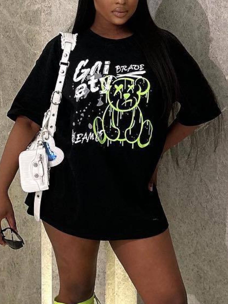 LW Teddy Bear Letter Print T-shirt Dress