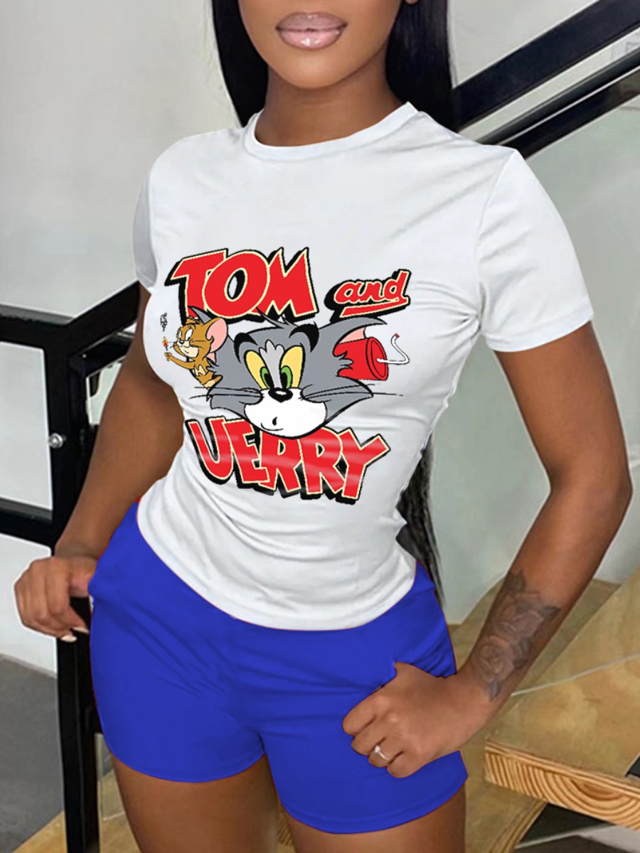 LW Cartoon Letter Print Shorts Set