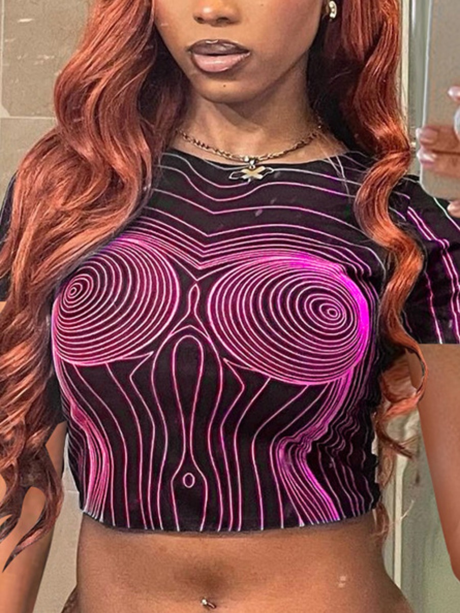 LW SXY Crop Top Body Print Striped T-shirt