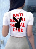 LW Cartoon Social Club Letter Print T-shirt