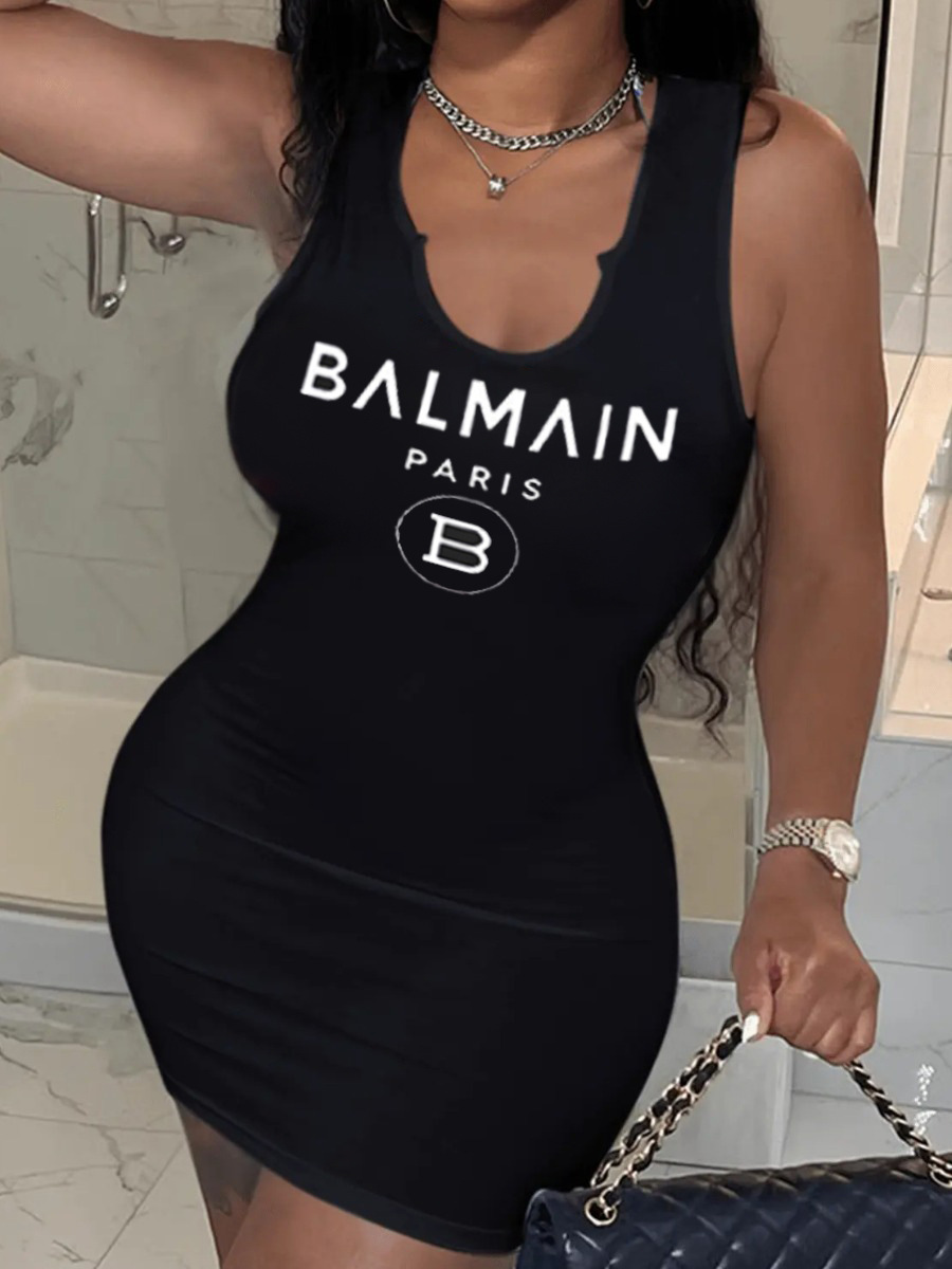 LW Letter Print Bodycon Cami Dress