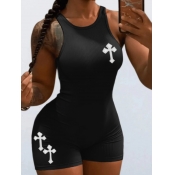 LW Plus Size Cross Decor Rib Knit Romper