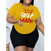 LW Plus Size Crown Letter Print Shorts Set