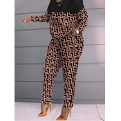 LW Plus Size Geo Print Patchwork Pants Set