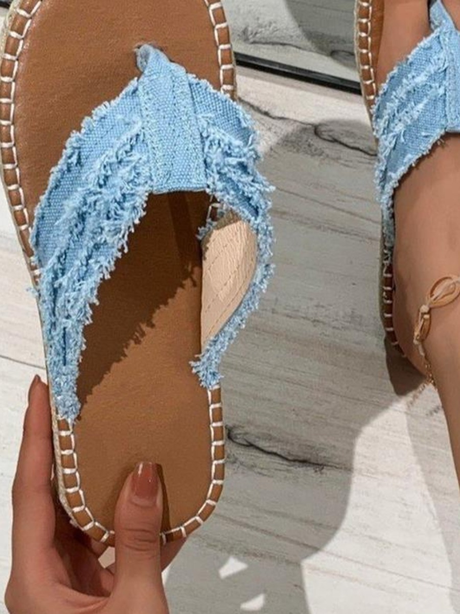 LW Raw Edge Denim Strap Slides