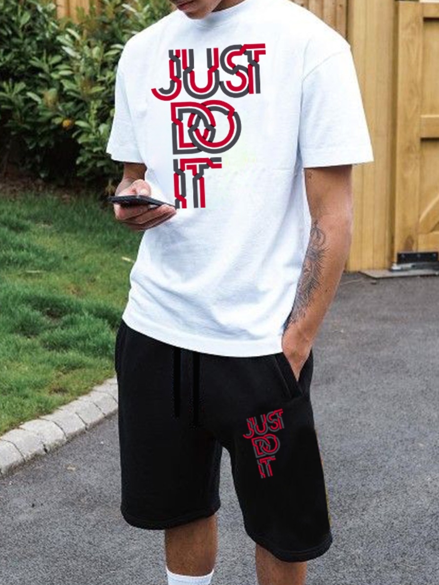 LW Men Just Do It Letter Print Shorts Set
