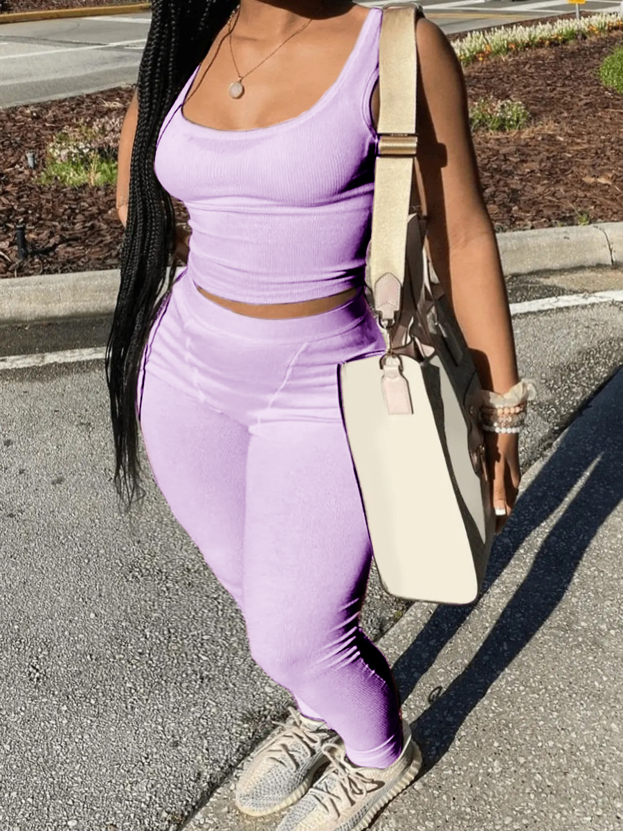 LW BASICS Plus Size Cami Skinny Stretchy Pants Set