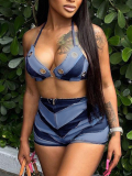 LW Bra Raw Edge Patchwork Shorts Set