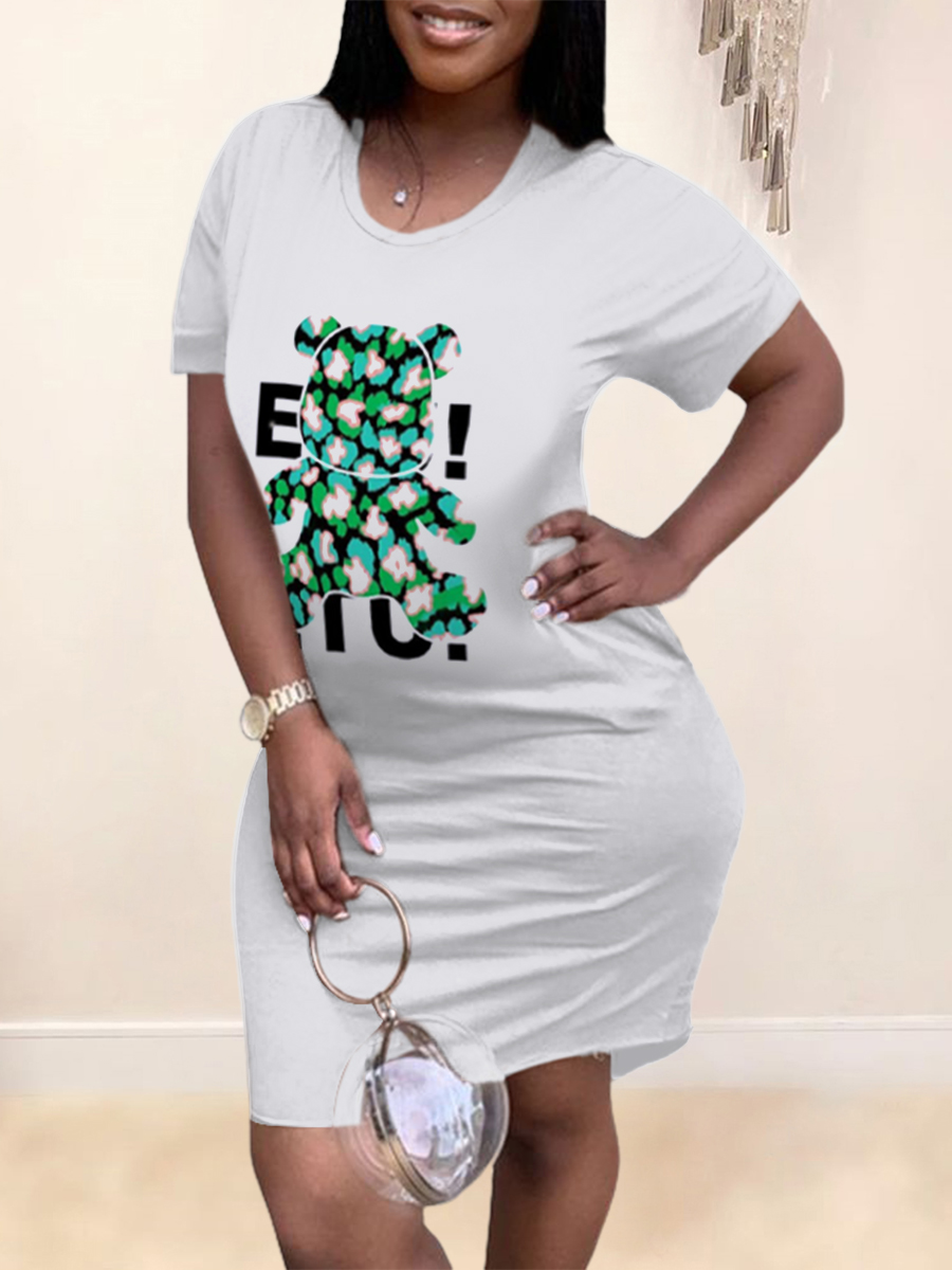 LW BASICS Plus Size Cartoon Letter Print T-shirt Dress