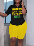 LW Plus Size Haters Give Me Energy Letter Print Shorts Set