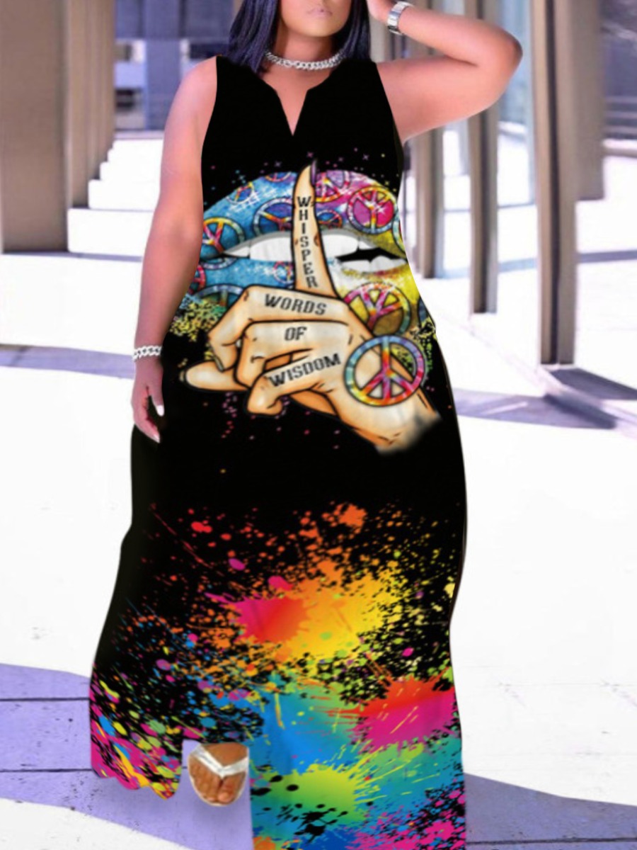 LW Plus Size Splash Ink Lip Print Loose Dress