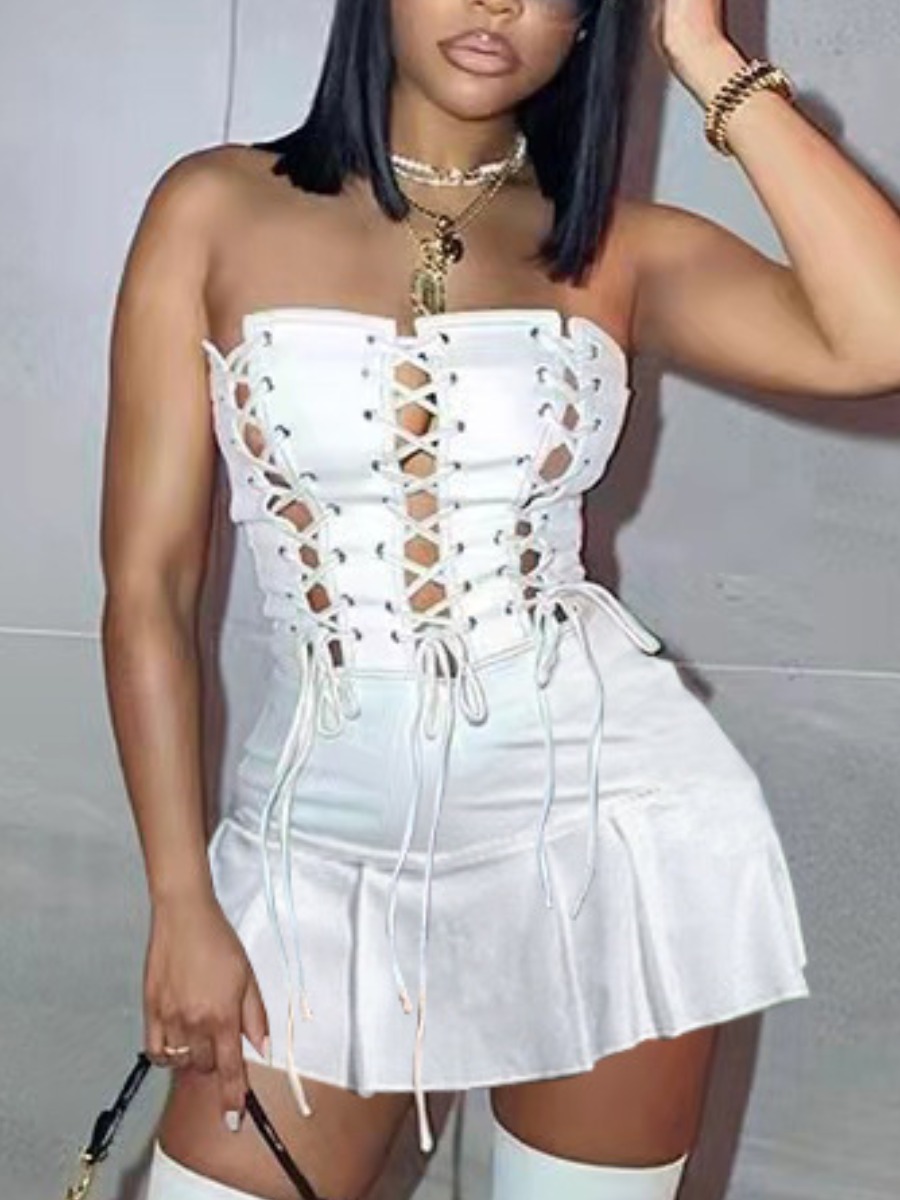 LW Off The Shoulder Bandage Design Pleated Dress