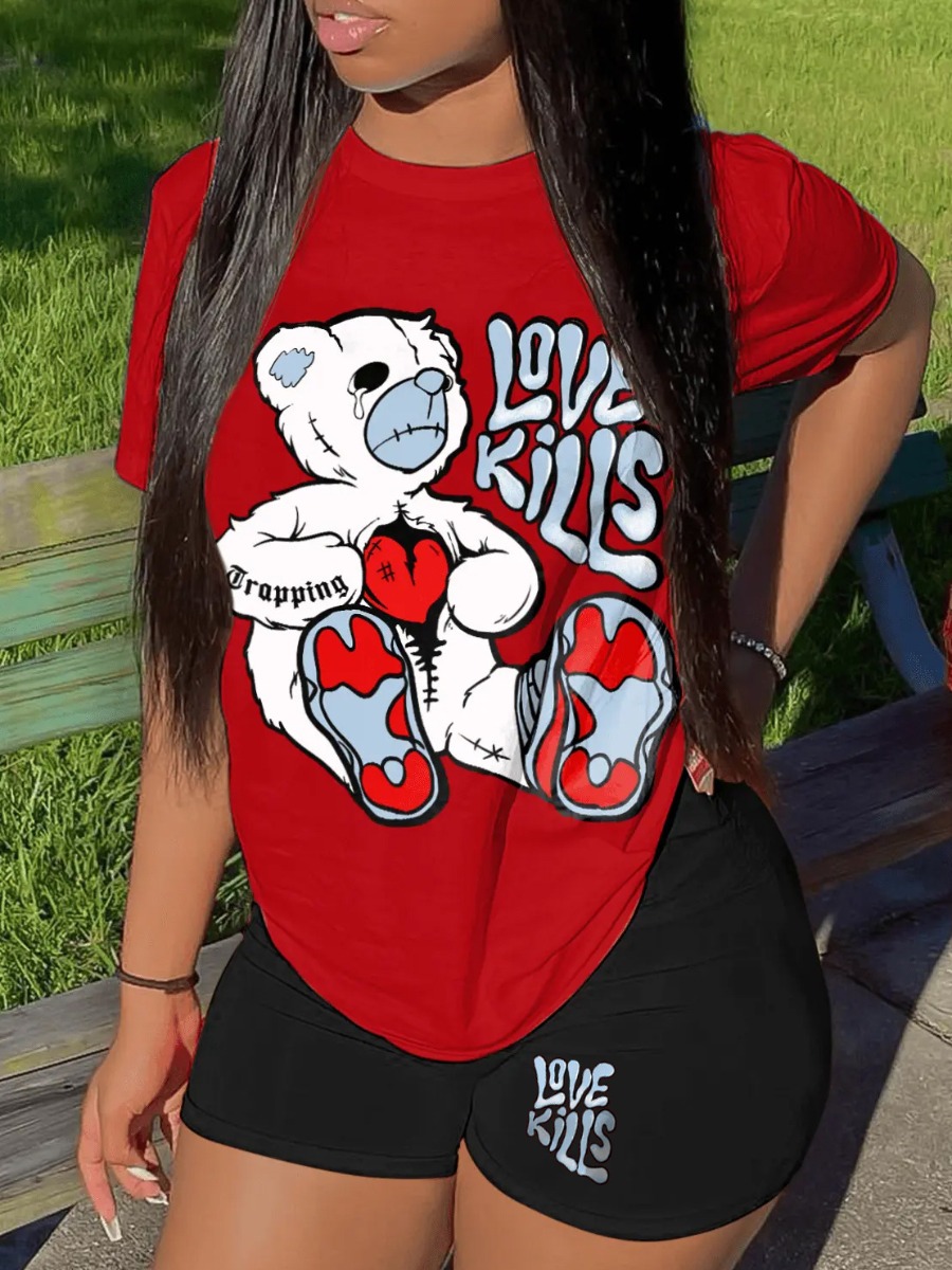 LW Teddy Bear Love Letter Print Shorts Set