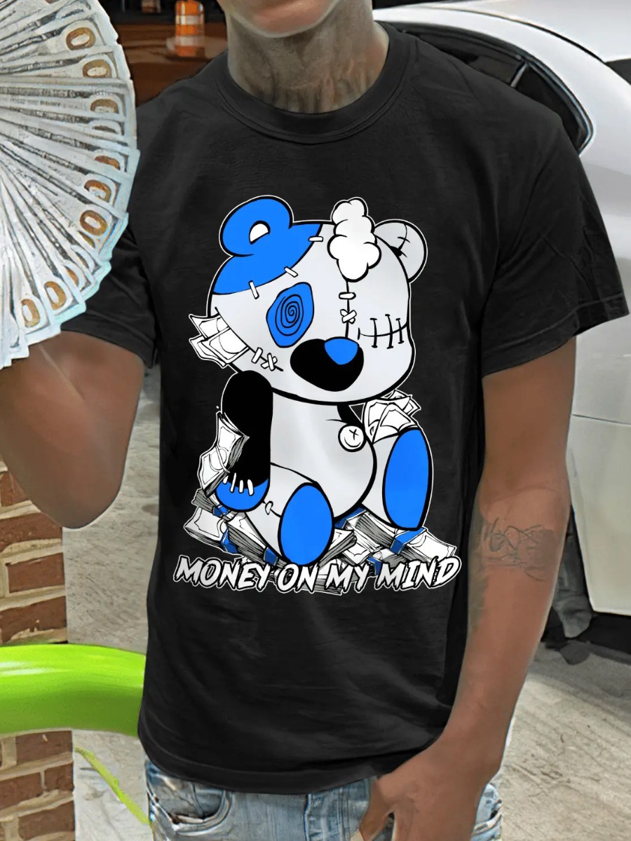 LW Bear Men Cartoon Letter Print T-shirt