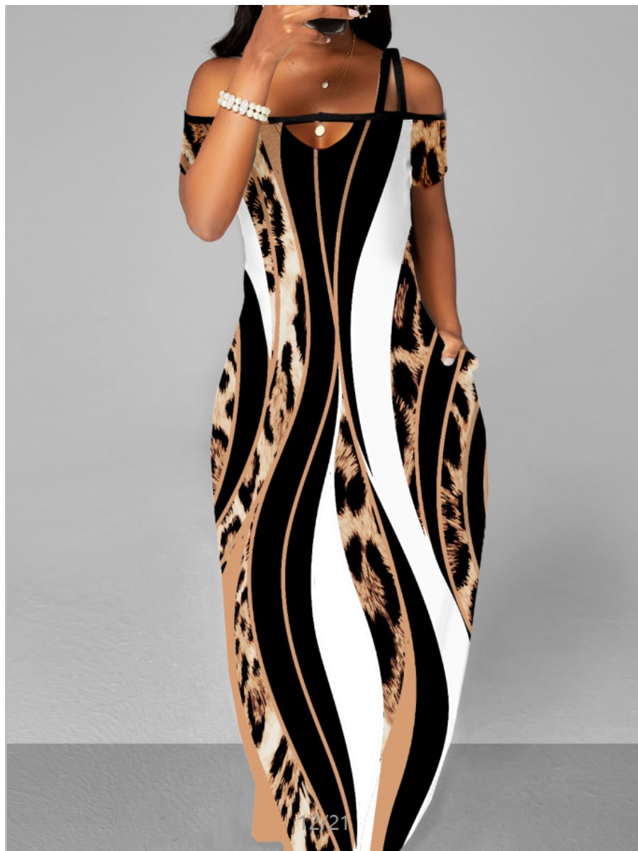 LW Leopard Print Striped Loose Dress