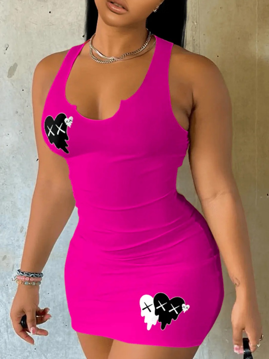 LW Heart Print Bodycon Cami Dress