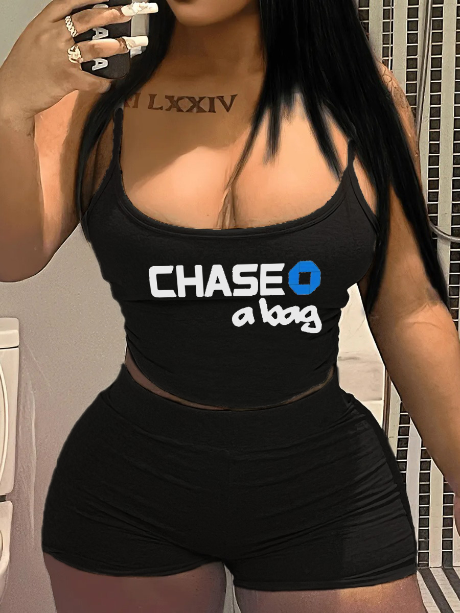 LW Cami Chase A Bag Letter Print Shorts Set