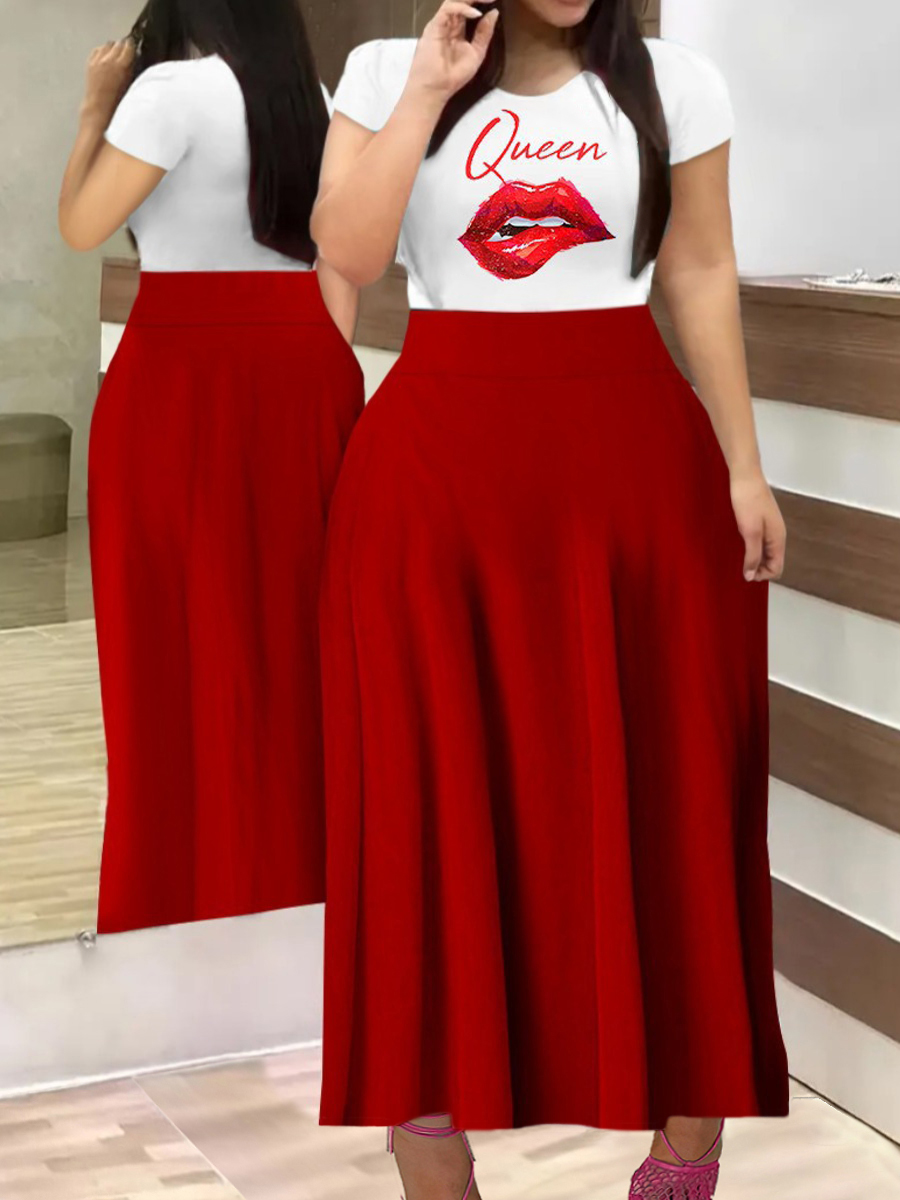LW Plus Size Queen Lip Print A Line Dress