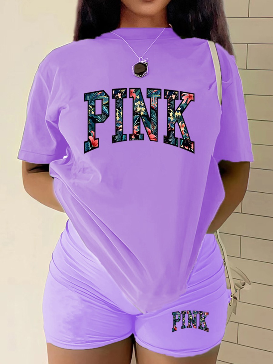 LW Plus Size Pink Letter Print Shorts Set