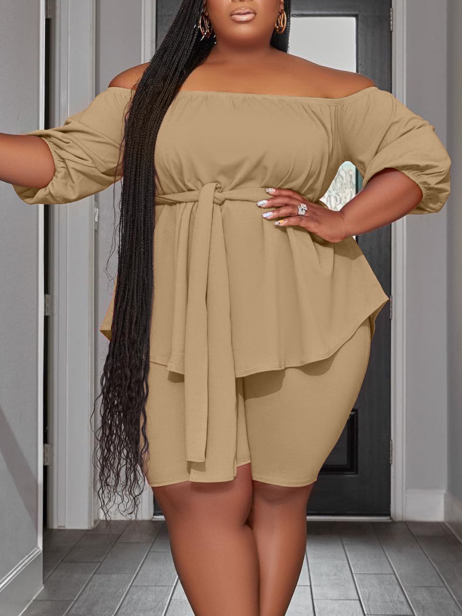 LW Plus Size Off The Shoulder Bandage Design Shorts Set