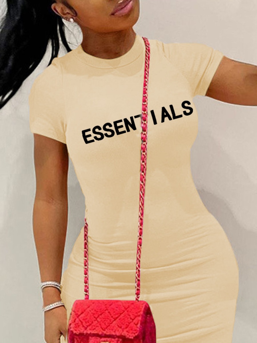 LW Plus Size Essentials Letter Print Bodycon Dress