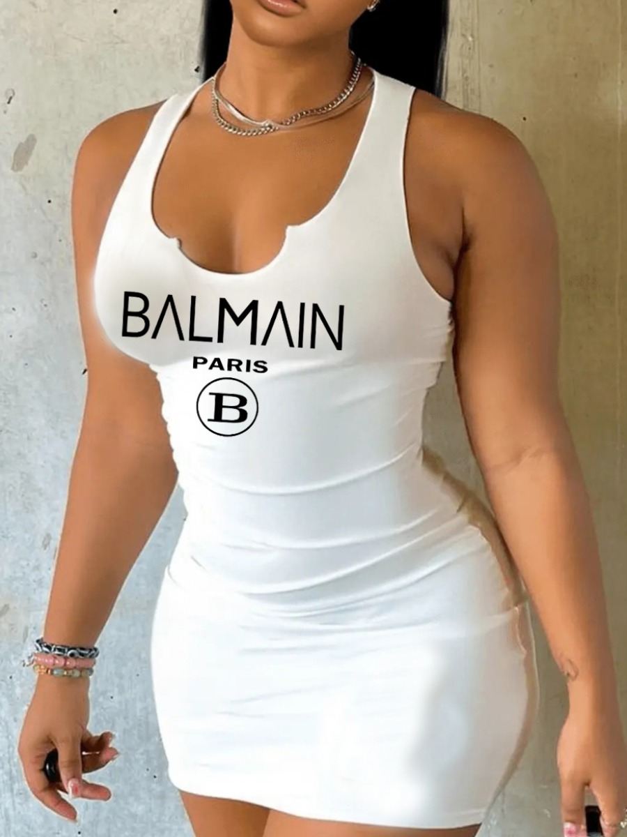 LW Letter Print Bodycon Cami Dress