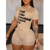 LW Letter Print Drawstring Shorts Set
