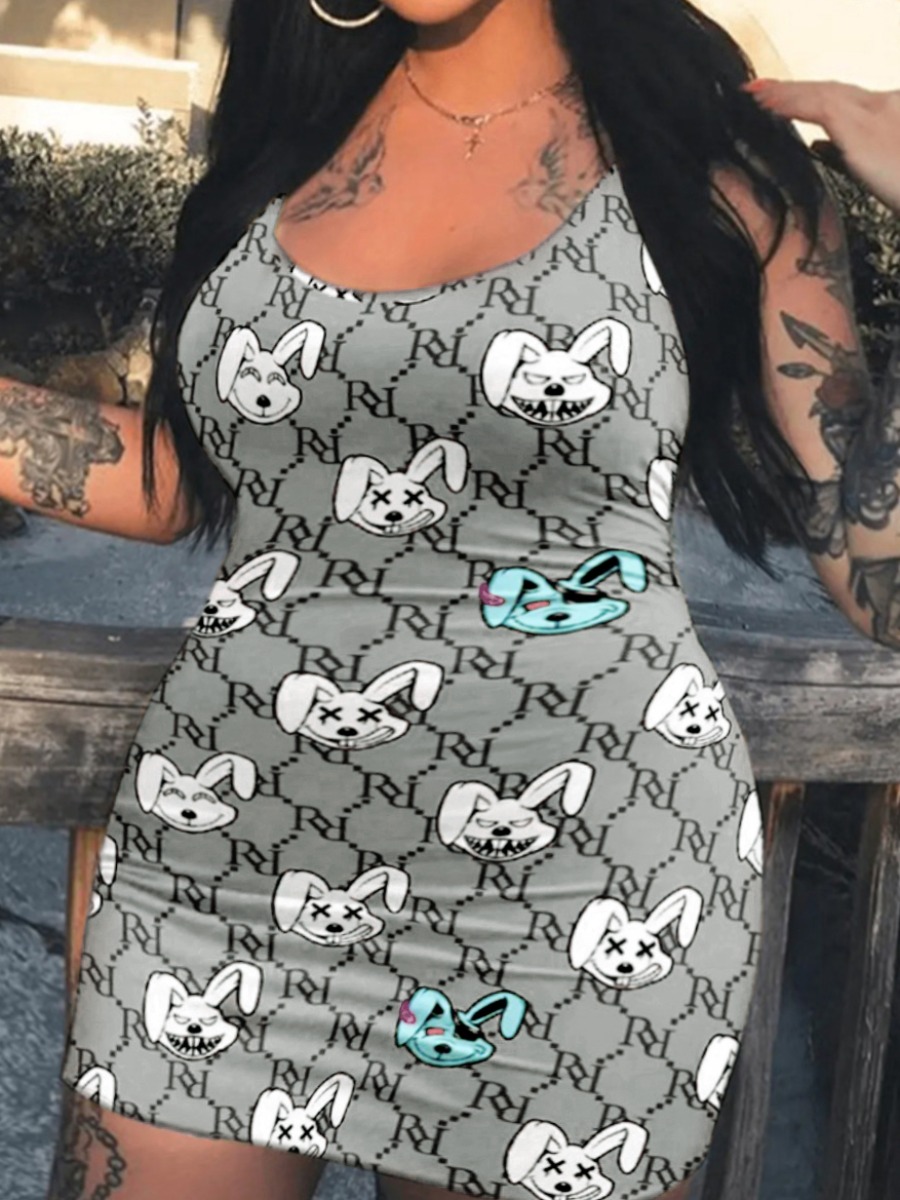 LW SXY Plus Size Cartoon Letter Print Bodycon Dress