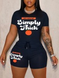 LW Round Neck Letter Print Shorts Set