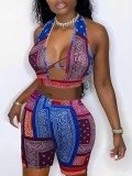 LW Vests Print Skinny Two-piece Shorts Set