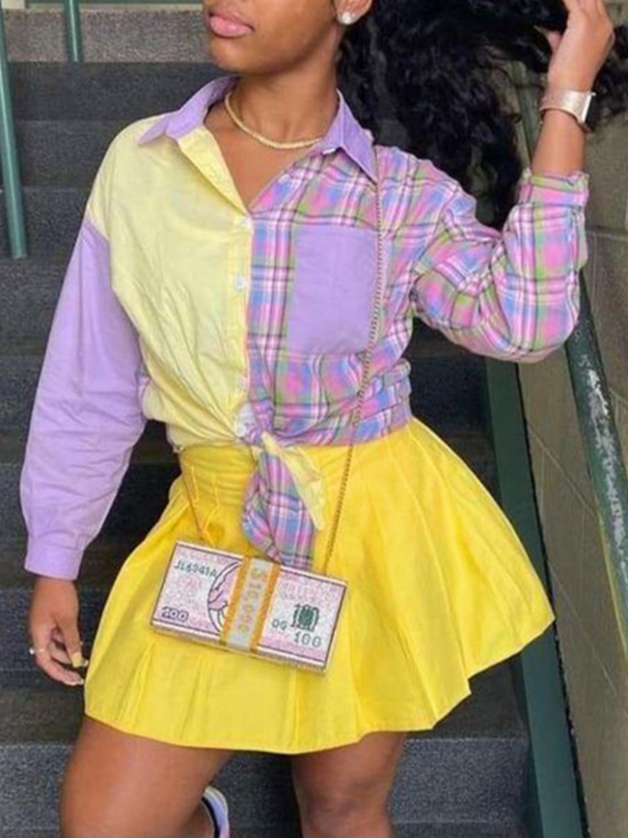 LW Pattern Plaid Regular Two-piece Skirt Set