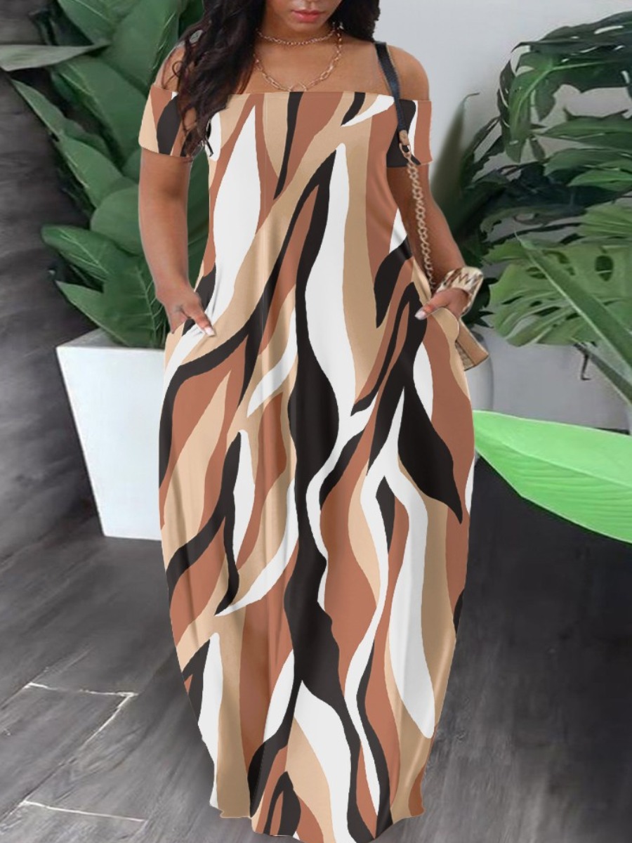 LW Plus Size Off The Shoulder Mixed Print Loose Dress