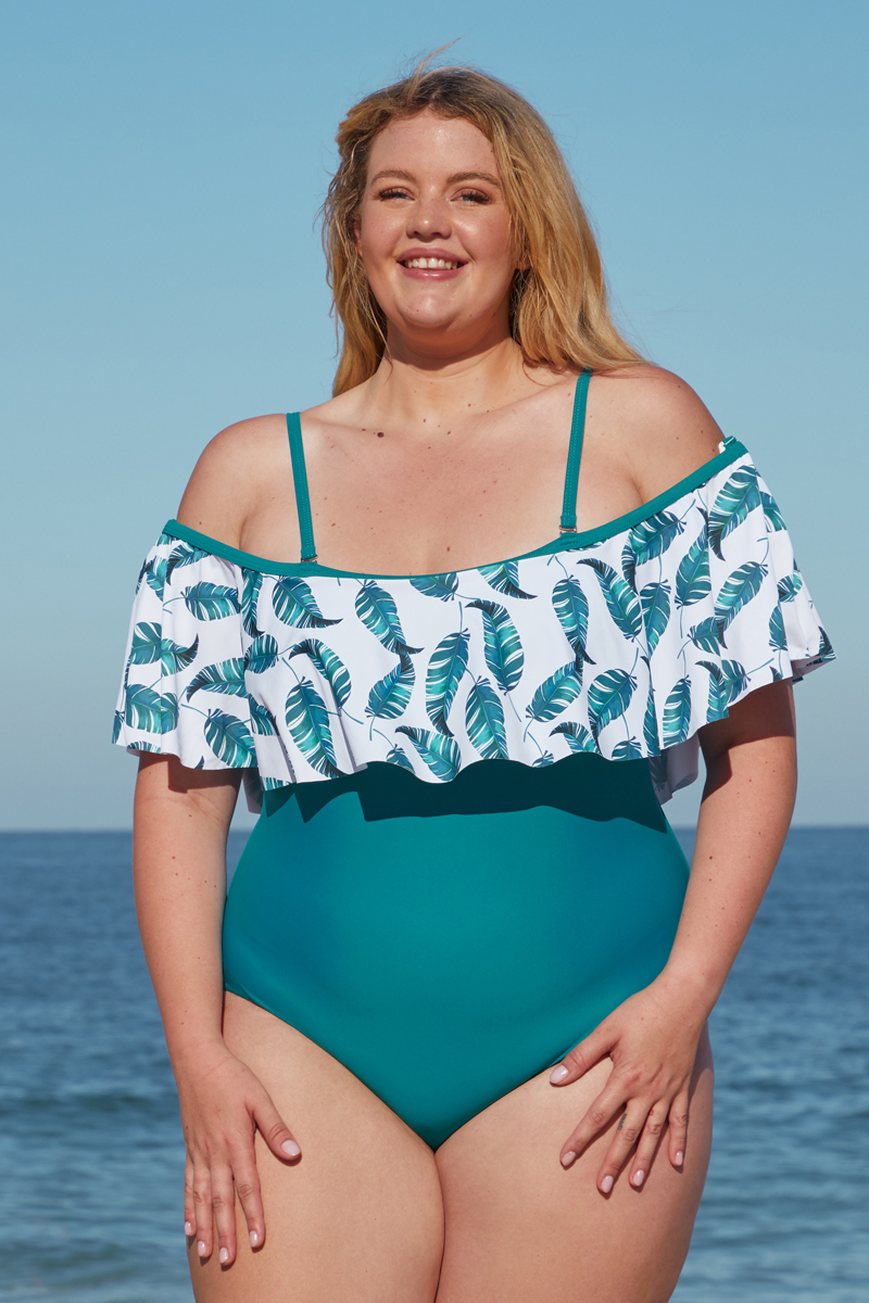 LW Plus Size Spandex Ruffle Floral Skinny One Pieces