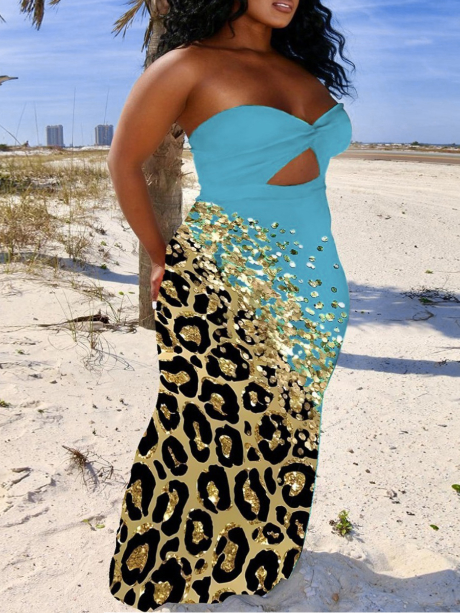 LW SXY Plus Size Ruched Leopard Printed Skinny Dress