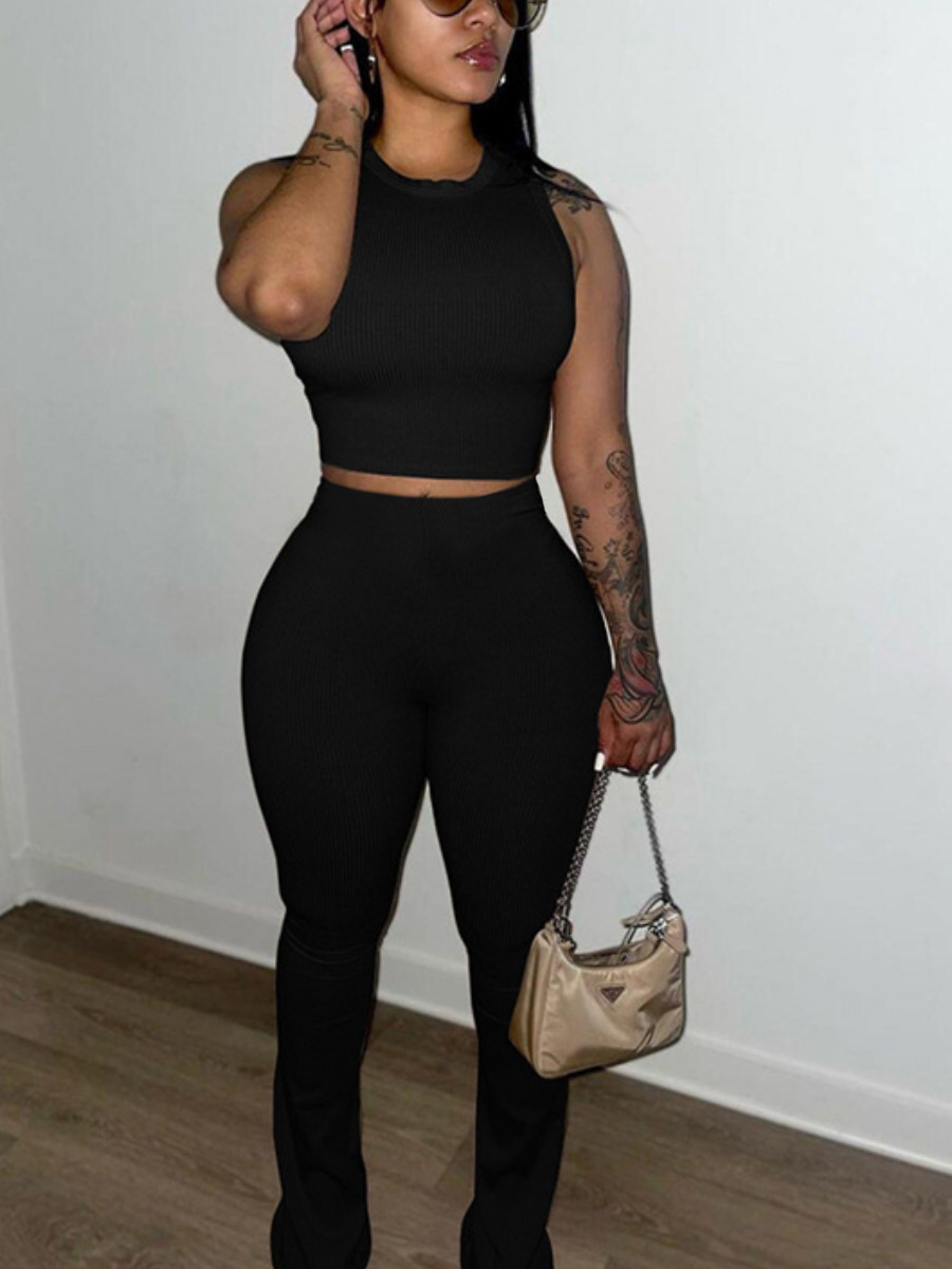 LW BASICS Vests Plain Two-piece Pants Set