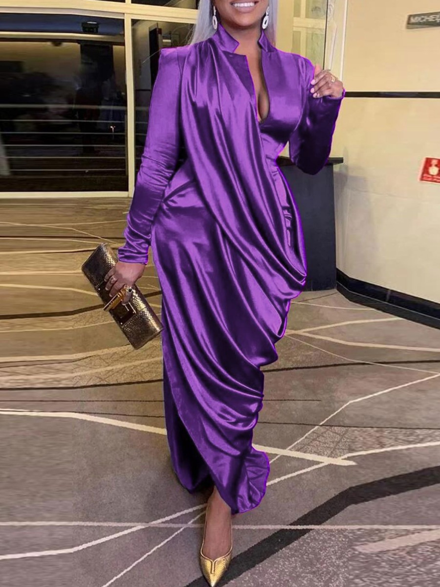LW Plus Size V Neck Fold Design Loose Dress