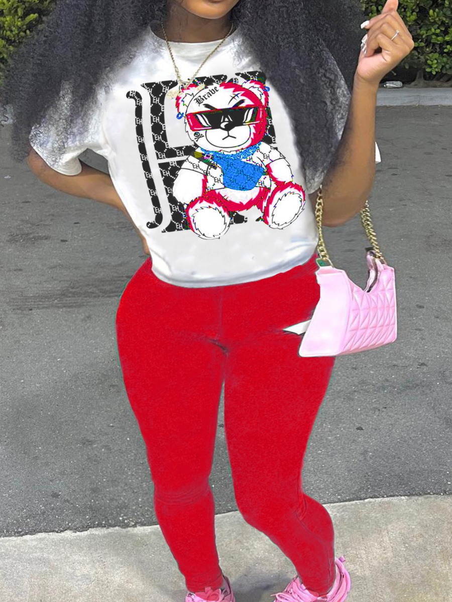LW Plus Size Teddy Bear Letter Print Pants Set