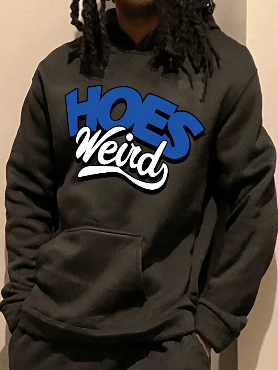 LW Men Letter Print Kangaroo Pocket Hoodie