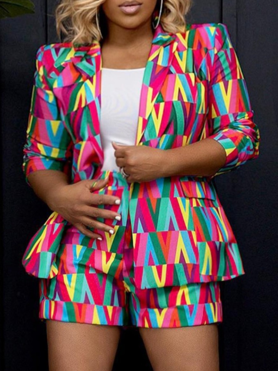 LW Plus Size Geometric Print Patchwork Blazer Shor