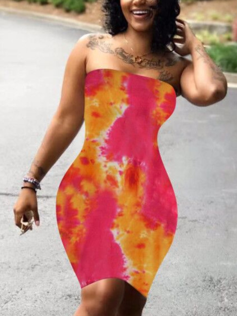 LW Off The Shoulder Tie Dye Bodycon Dress