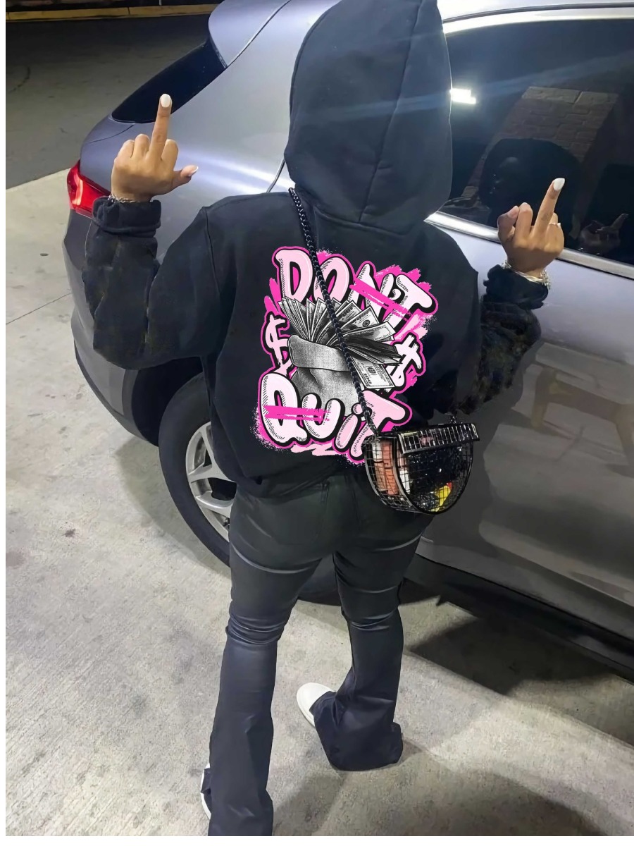 LW Money Letter Print Kangaroo Pocket Hoodie