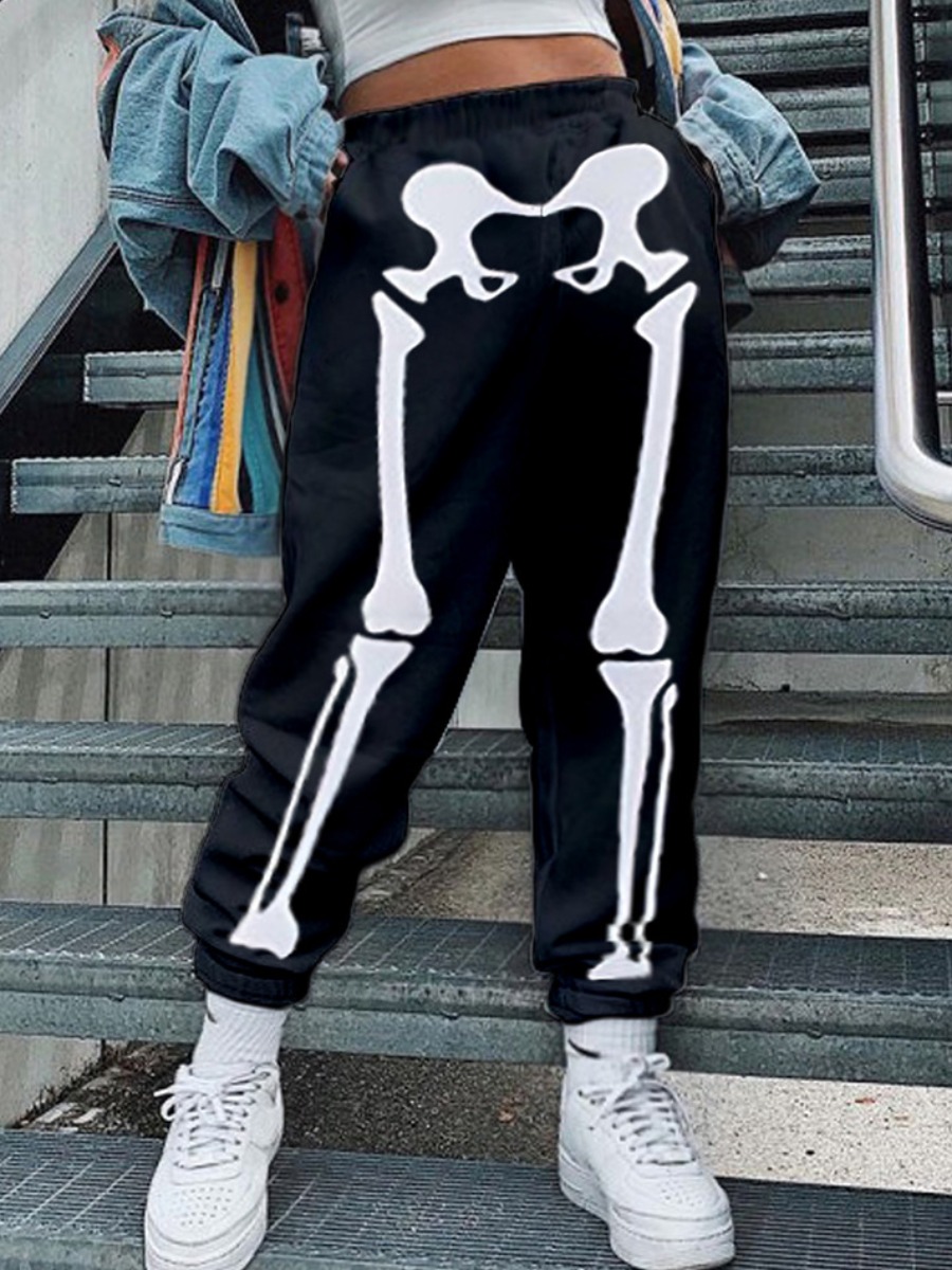 LW Plus Size Skeleton Print High Waist Sweatpants